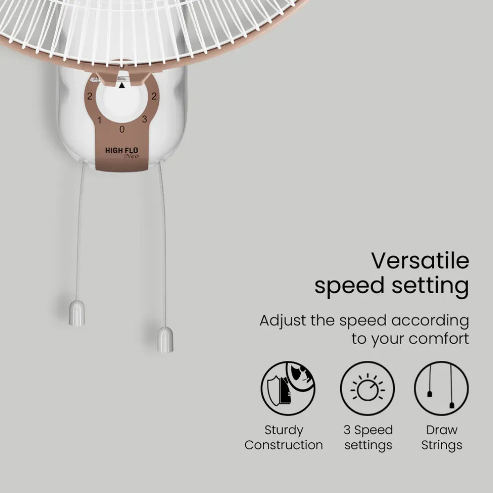 Hiflo Neo Wall Mounted Fan| 300mm | Coffee Brown | Crompton