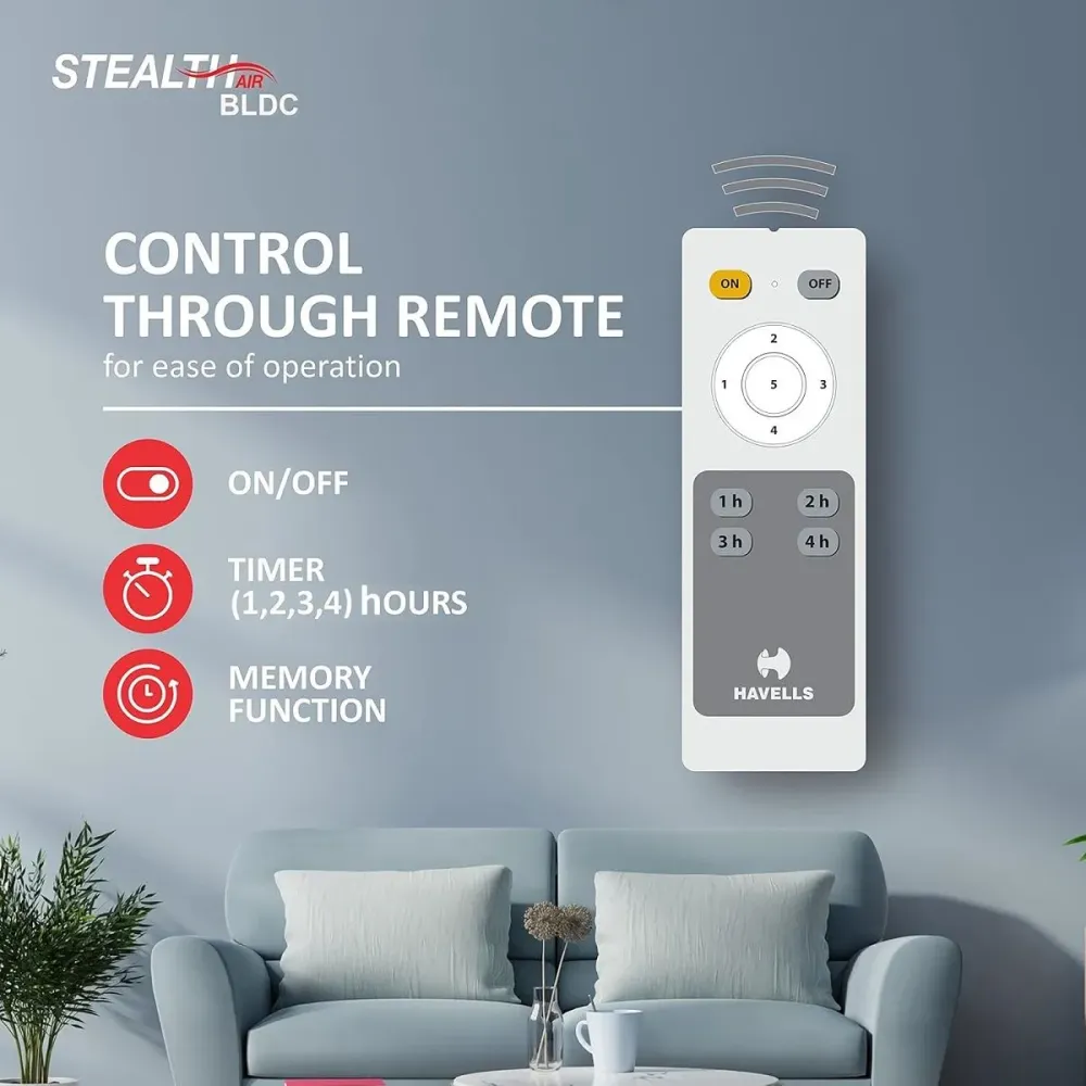 Stealth Air  Ceiling Fan |1200mm BLDC+ | Remote Control | Havells
