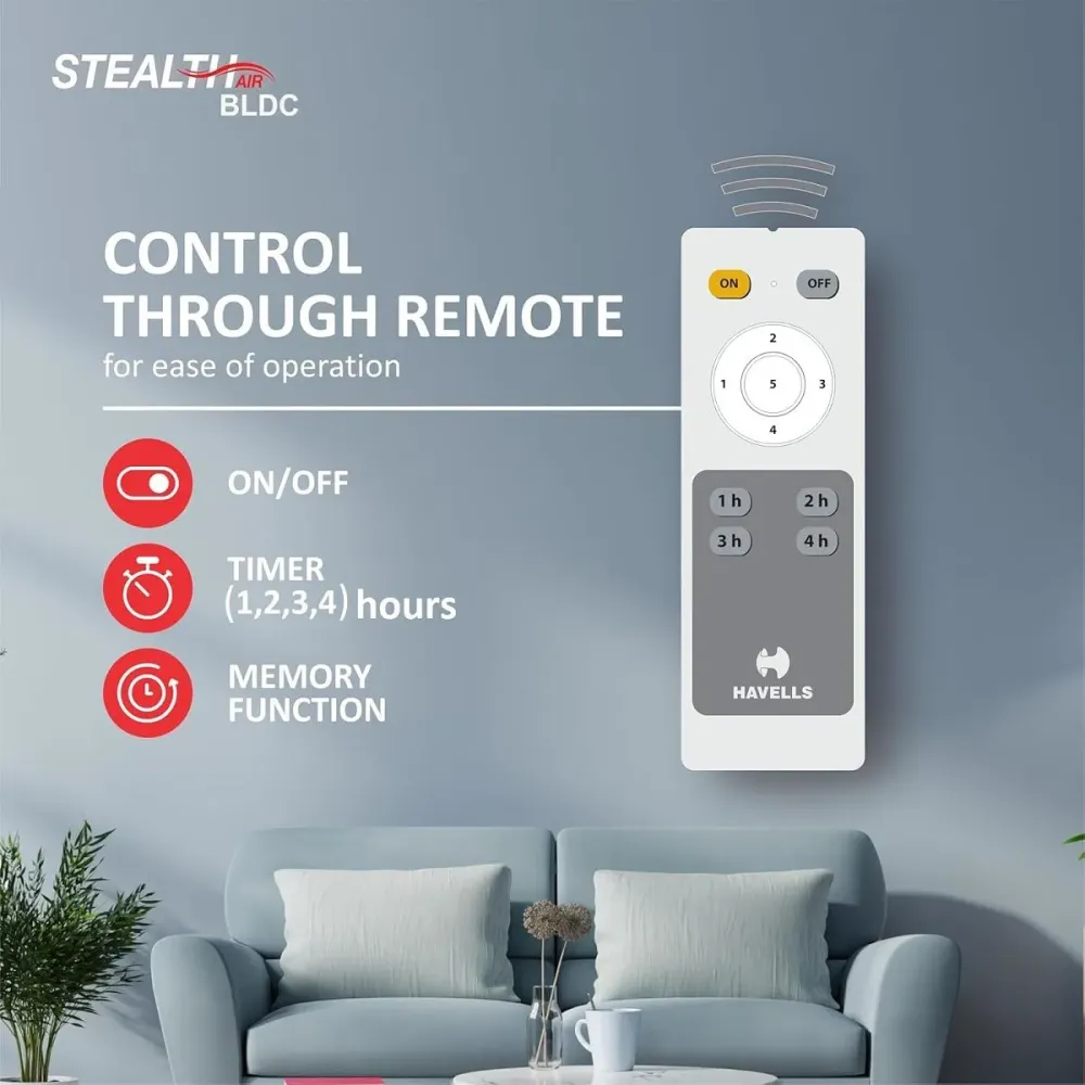 Stealth Air  Ceiling Fan |1200mm BLDC+ | Remote Control | Havells