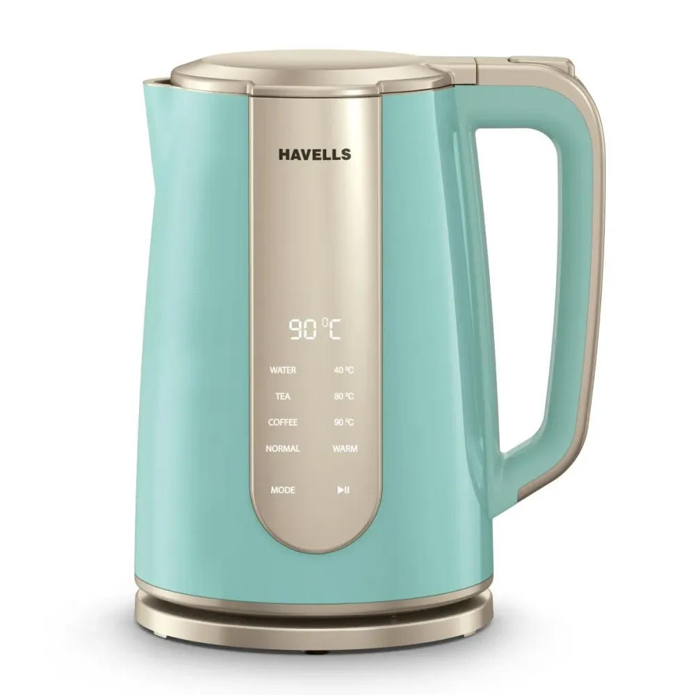 Electric Kettle |1.5 L |1600W |Live Temperature Display |Blue & Gold |Havells