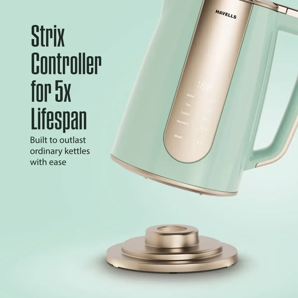 Electric Kettle |1.5 L |1600W |Live Temperature Display |Blue & Gold |Havells