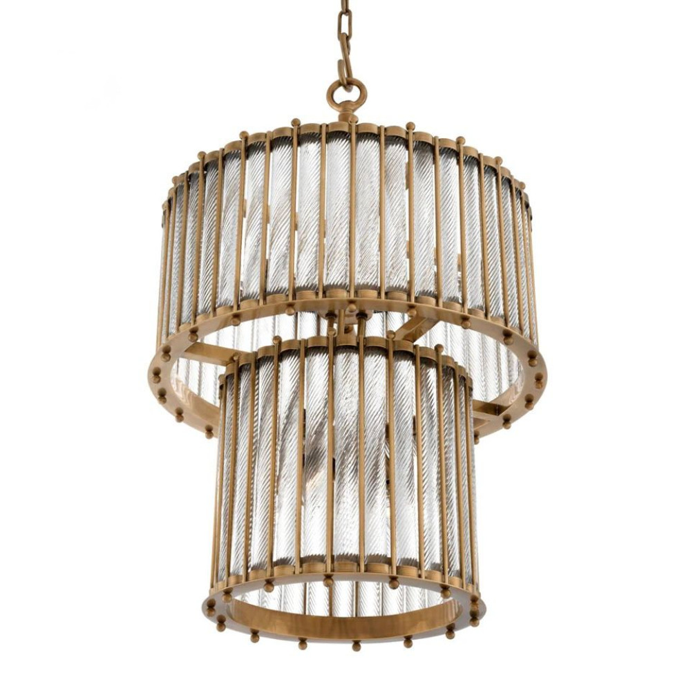 Lantern Tiziano Double Antique Brass & Clear Glass | Luxury Chandelier for Living & Dining