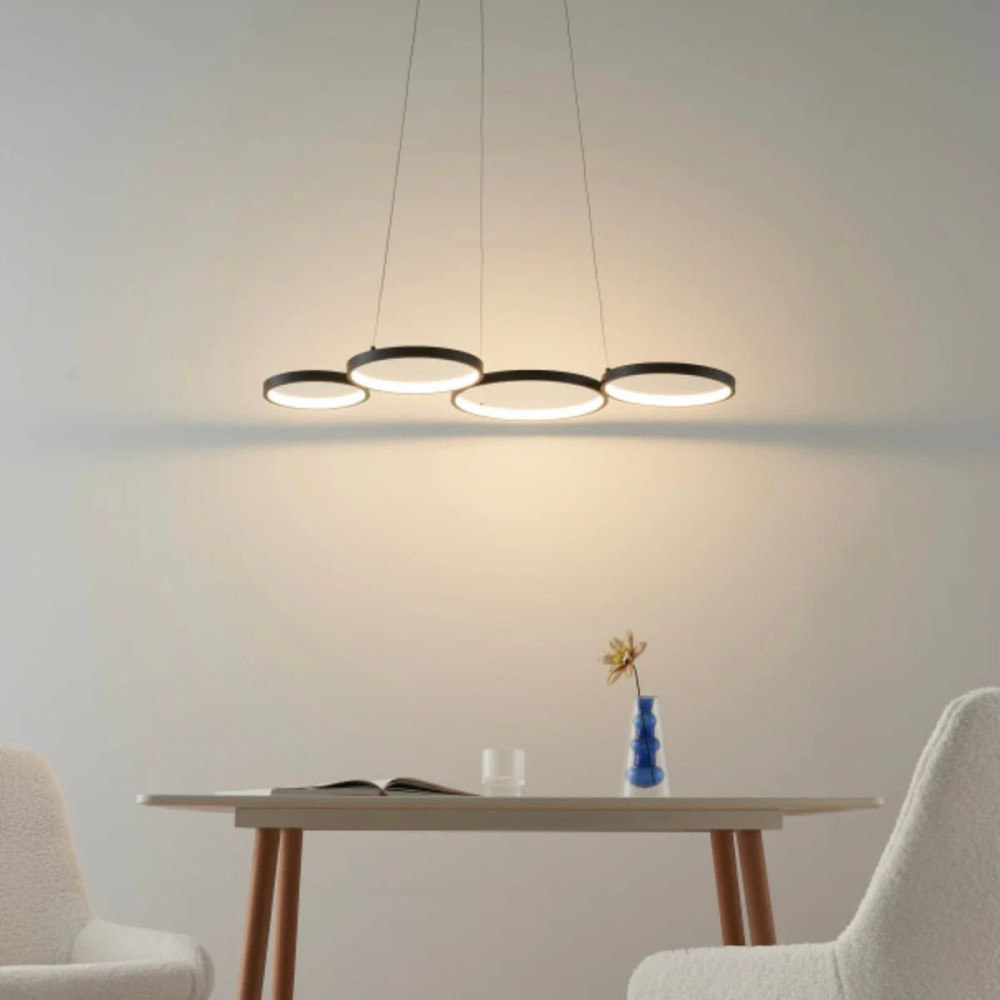 Black Metal LED Pendant Light – Minimalist 4-Circle Design | LED Pendant for Living & Dining Rooms | Jagmag Lights