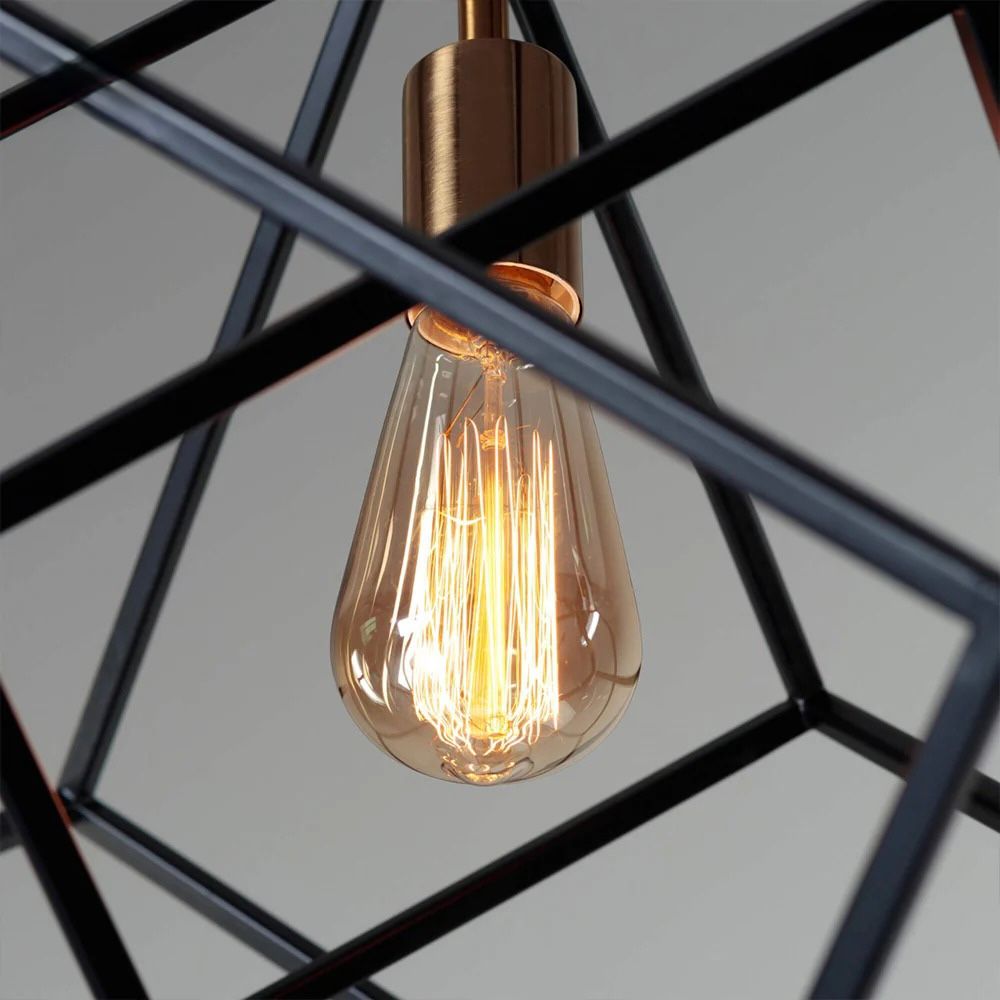 Stainless Steel Metal Pendant Light – Black Cage Design | Metal Pendant Light for Living Room, Dining Room | Jagmag Lights