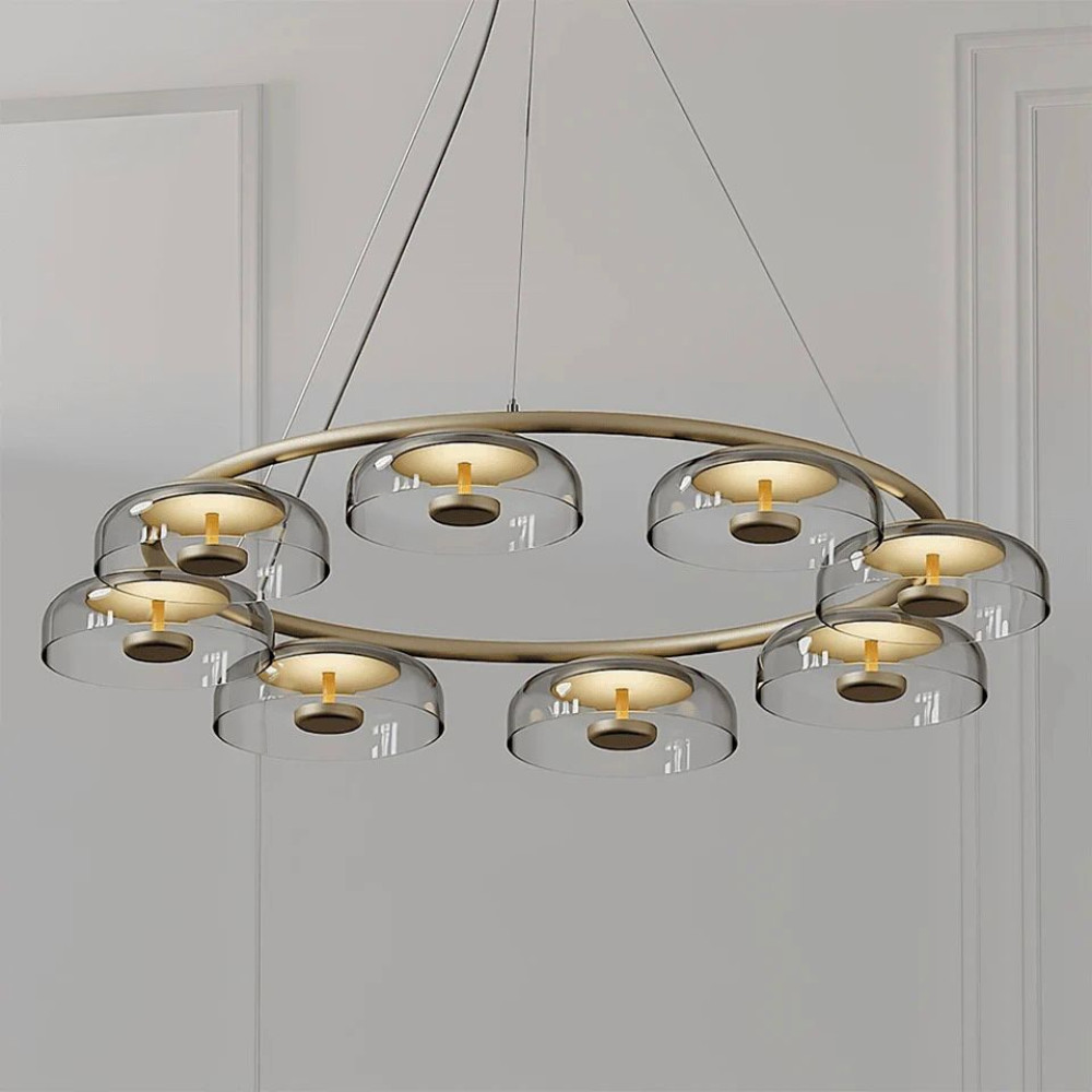 Jagmag Lights Solara LED Chandelier - 8 Lights, Brass Finish, 39.4-Inch Diameter - Bedroom, Small Living Room