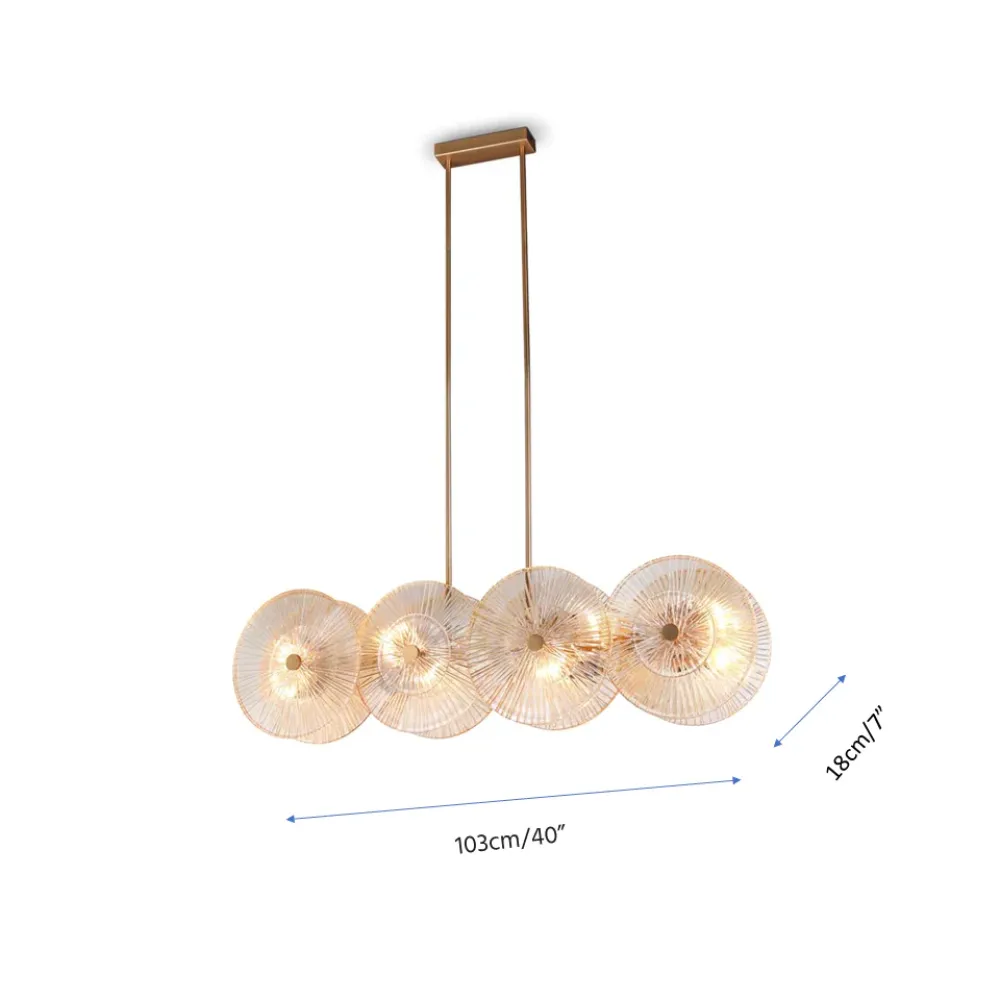 Gold Chandelier with Amber & Clear Glass–Elegant Ceiling Light