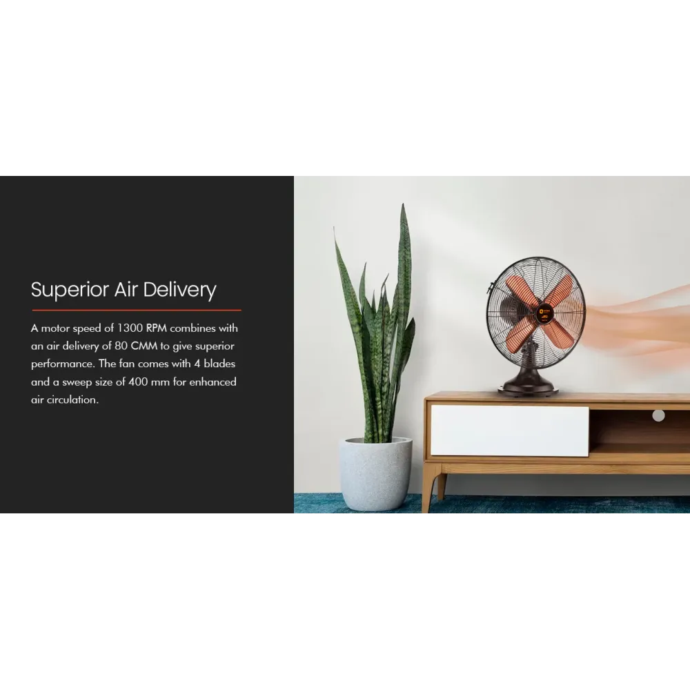 Retro T16 High-Speed Table Fan | Rubbed Bronze | 400mm | Orient