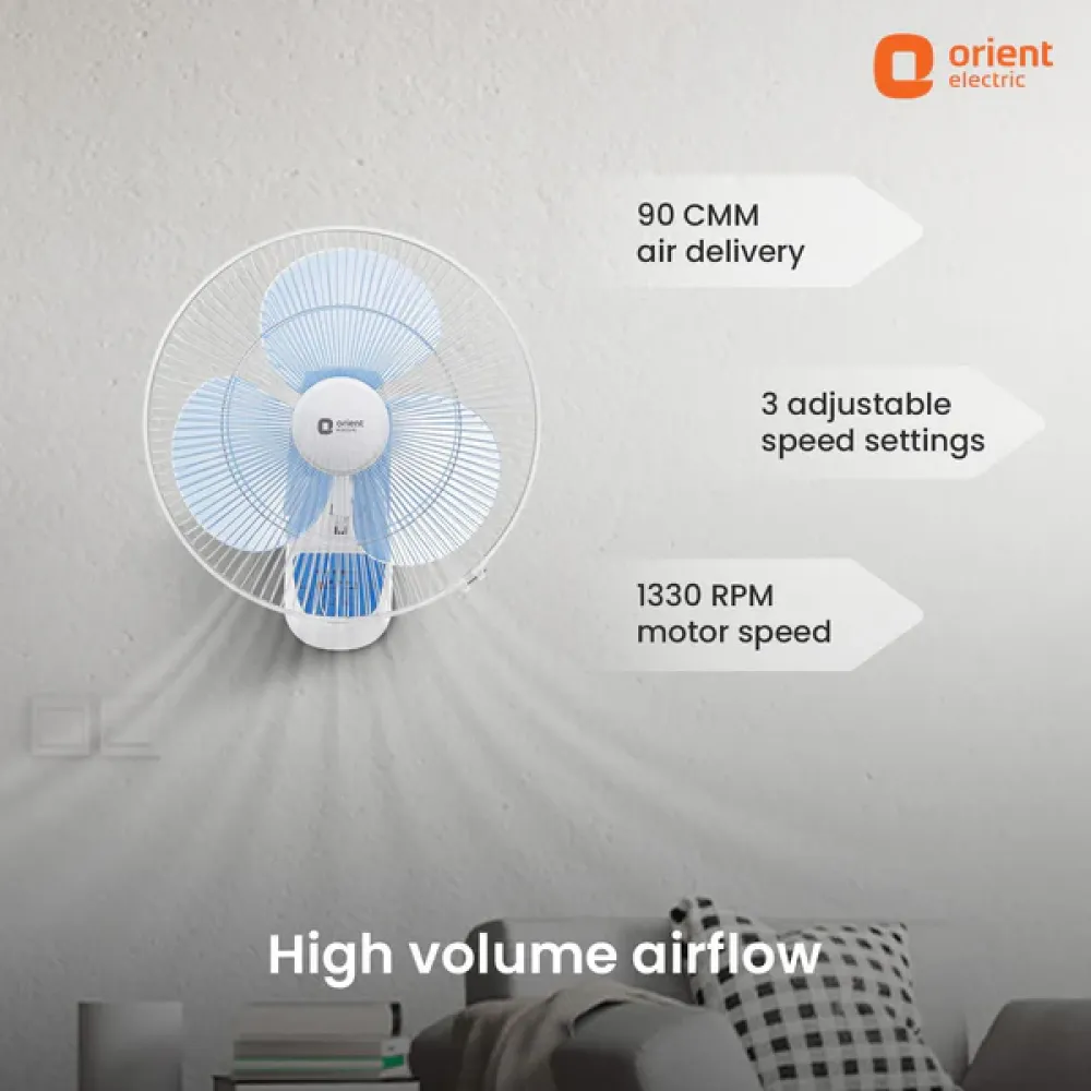 49 with Remote & Touch Control Panel  Wall Fan |Crystal White | 400mm | Orient